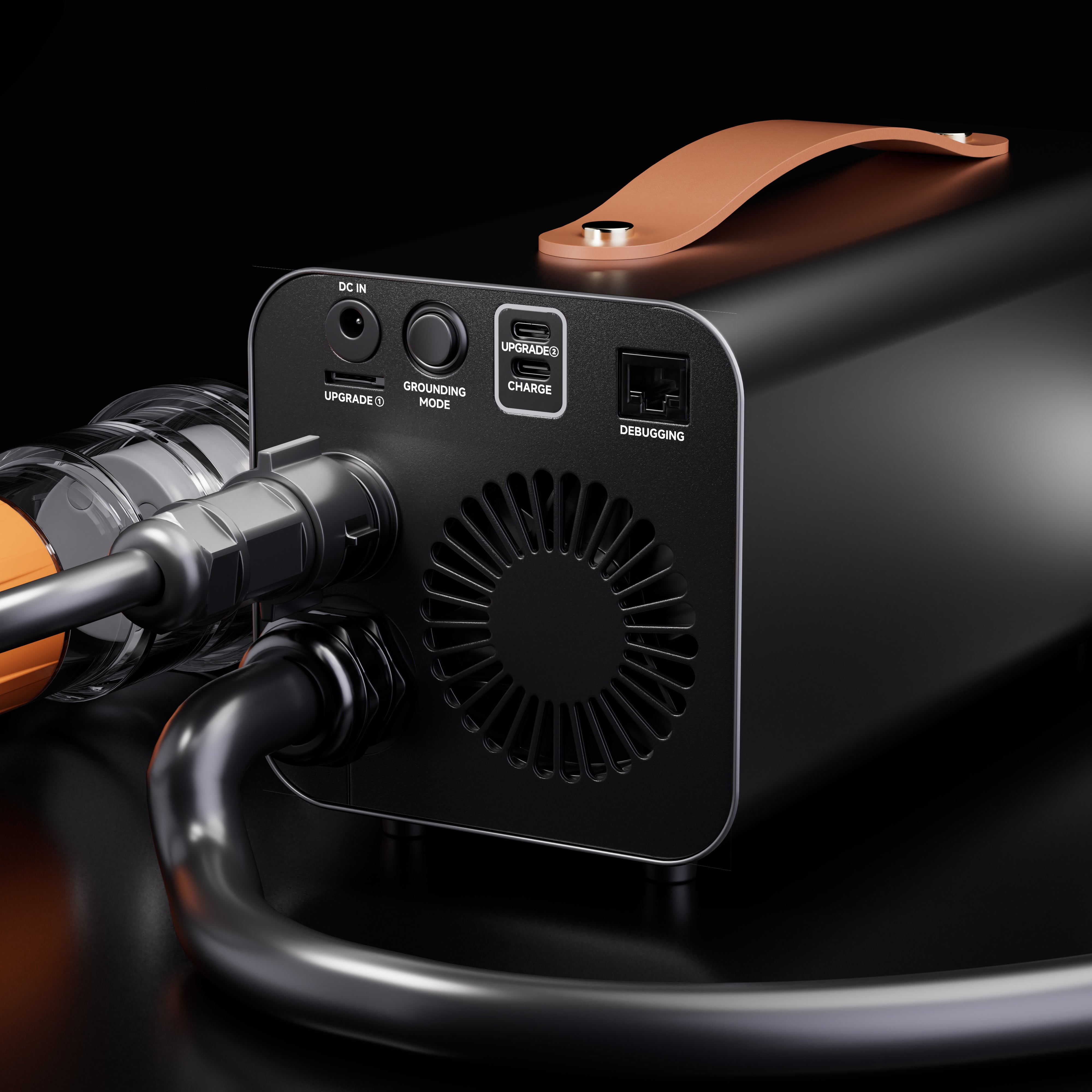 RoamEnergy PowerBridge Pro Australia rear panel with high-power connector cooling vent grounding mode upgrade ports and debugging port