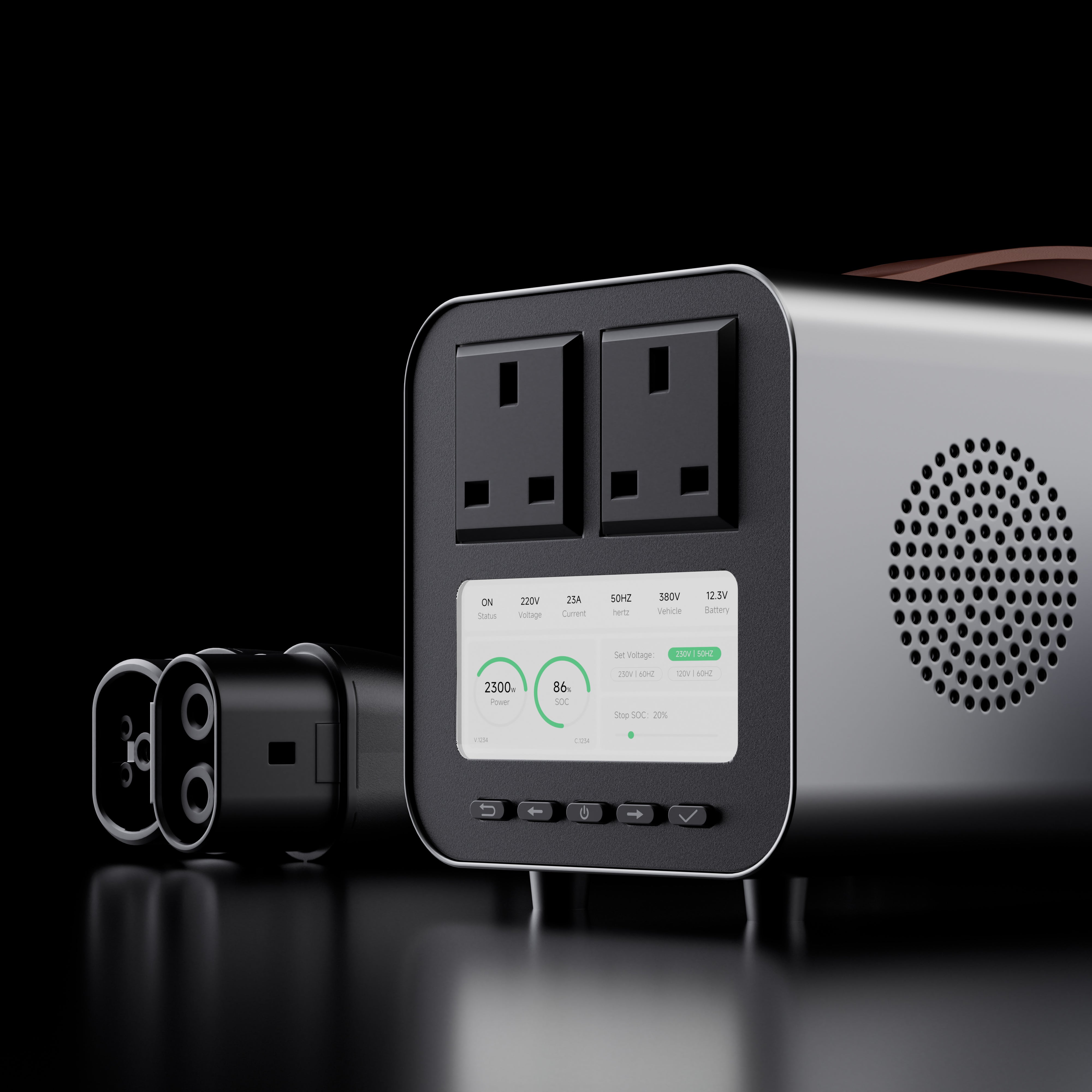RoamEnergy EV PowerBridge Pro UK 230V/240V portable EV backup power system front view